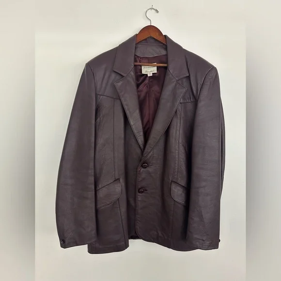 Vintage Diamond Leather Oversized Blazer – Burgundy Oxblood – 90s Slouchy Fit